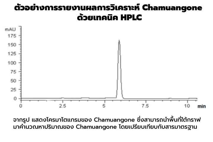 ตัวอย่างการรายงานผลการวิเคราะห์ Chamuangone ด้วยเทคนิค HPLC