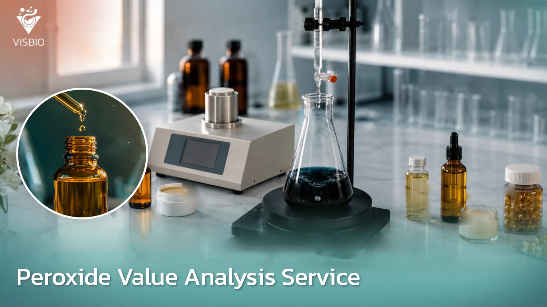 บริการวัดค่าเปอร์ออกไซด์ (Peroxide Value) สำหรับน้ำมันพืช น้ำมันบำรุงผิว ยาหม่อง และผลิตภัณฑ์เสริมอาหารชนิดแคปซูลน้ำมัน