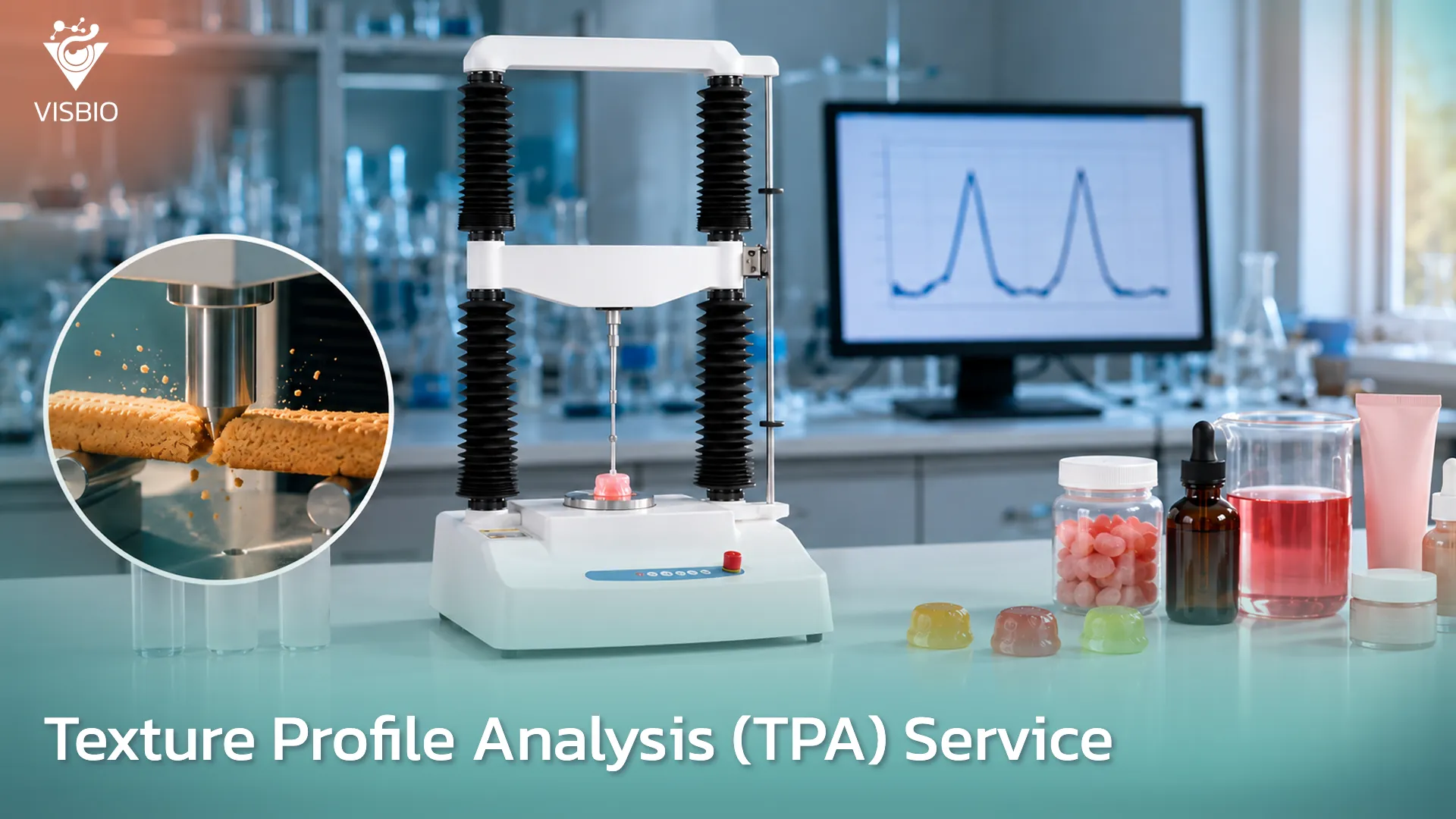 บริการวิเคราะห์เนื้อสัมผัส (Texture Profile Analysis: TPA) ด้วยเครื่อง Texture Analyzer สำหรับขนม ผลิตภัณฑ์เสริมอาหารแบบเคี้ยว และเครื่องสำอาง